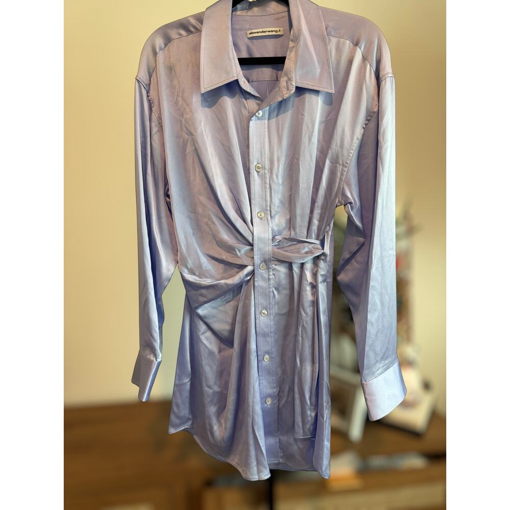 Alexander Wang.T Long Sleeve Button Down Mini Shirt Dress Purple Women's Size 12